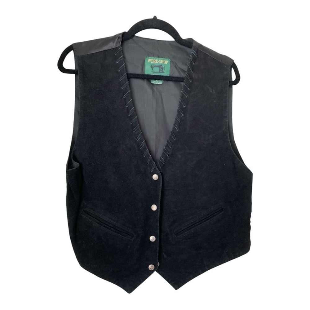 VTG Work‎ Shop Black Suede Leather Cowgirl Rancher Western Vest Braided Sz L